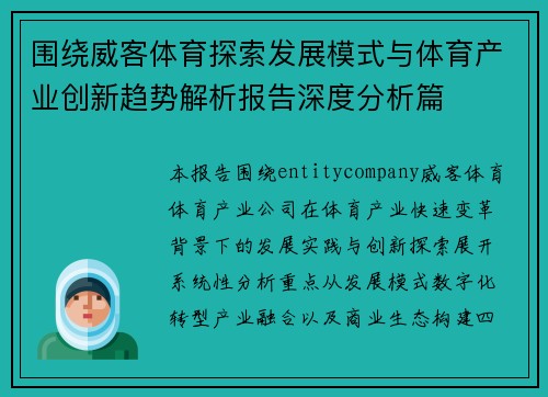 围绕威客体育探索发展模式与体育产业创新趋势解析报告深度分析篇